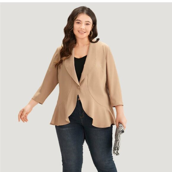 BloomChic Plain Lapel Collar Button Up Ruffle Trim Blazer Size L  us 12 - Picture 4 of 5